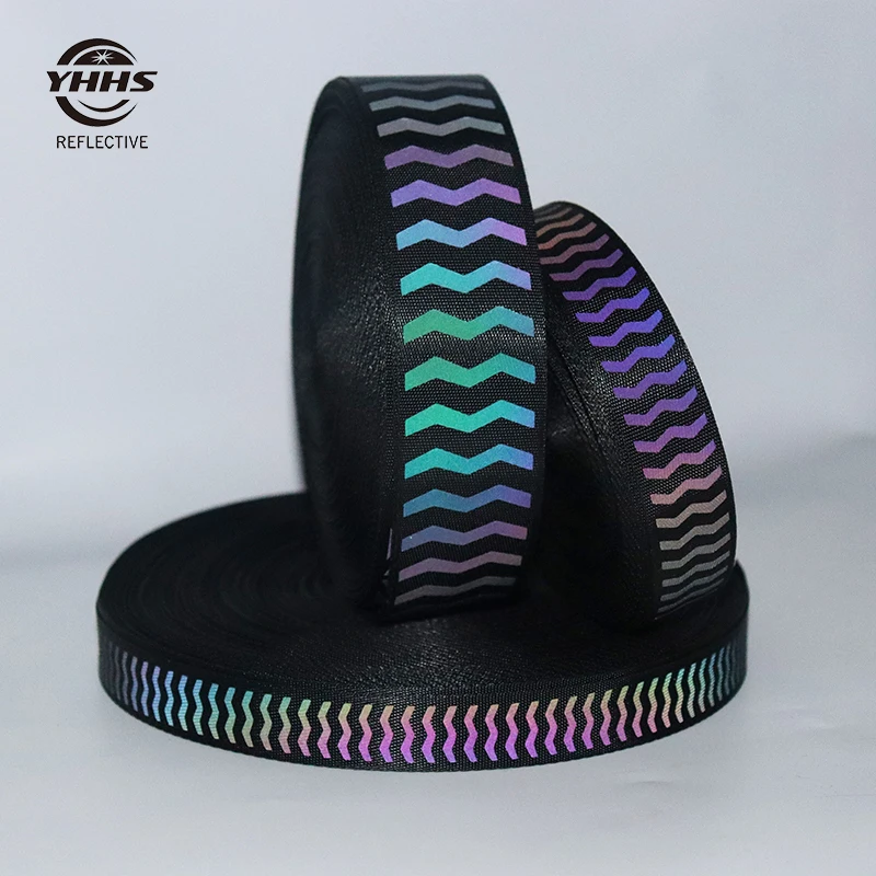 

Rainbow Reflective Webbing High Visibility Black Magic Gradient Garment Accessories Sewing On Clothes For Pet Collar 2cm/2.5cm