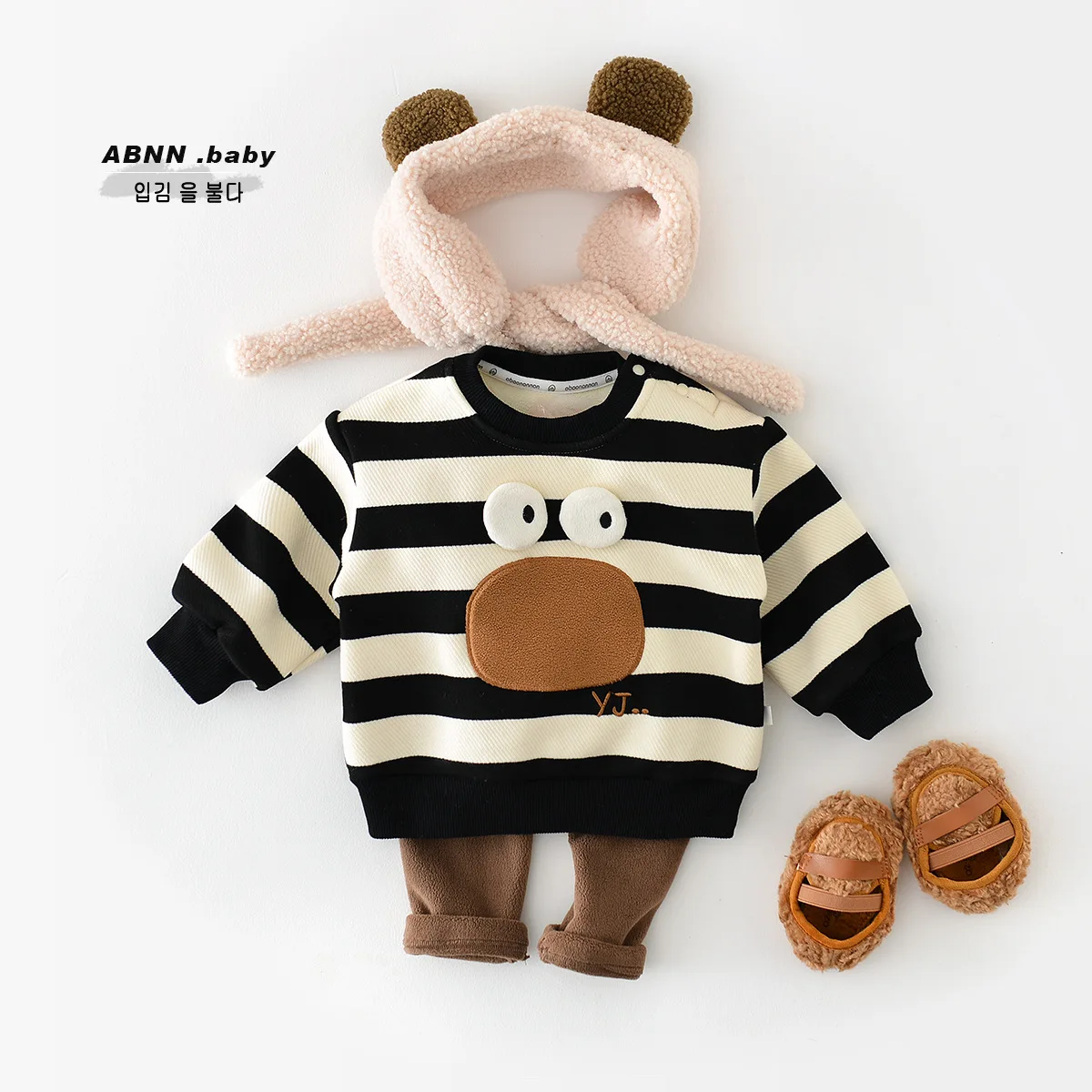 2023 Winter neue Jungen Mode plus dicke Sweatshirt Kleinkind Mädchen niedlichen Cartoon Streifen Druck Sweatshirt Neugeborenen Fleece Tops