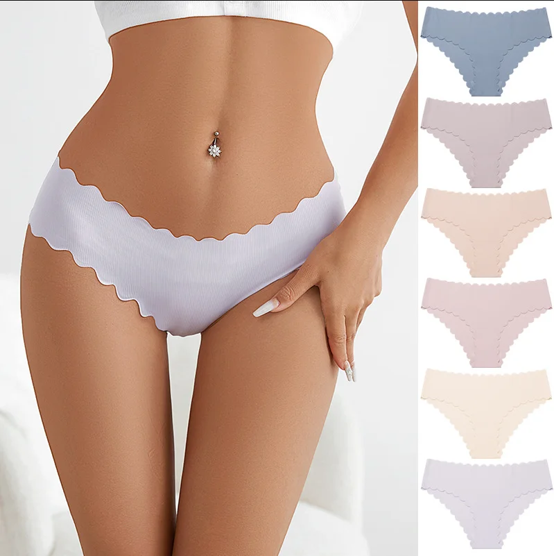 1 Teil/6 Teile/satz Damen Gerippte Bikini Eis Seide Nahtlose Höschen Welle Cut Stretch Unsichtbare Nahtlose Frauen Höschen