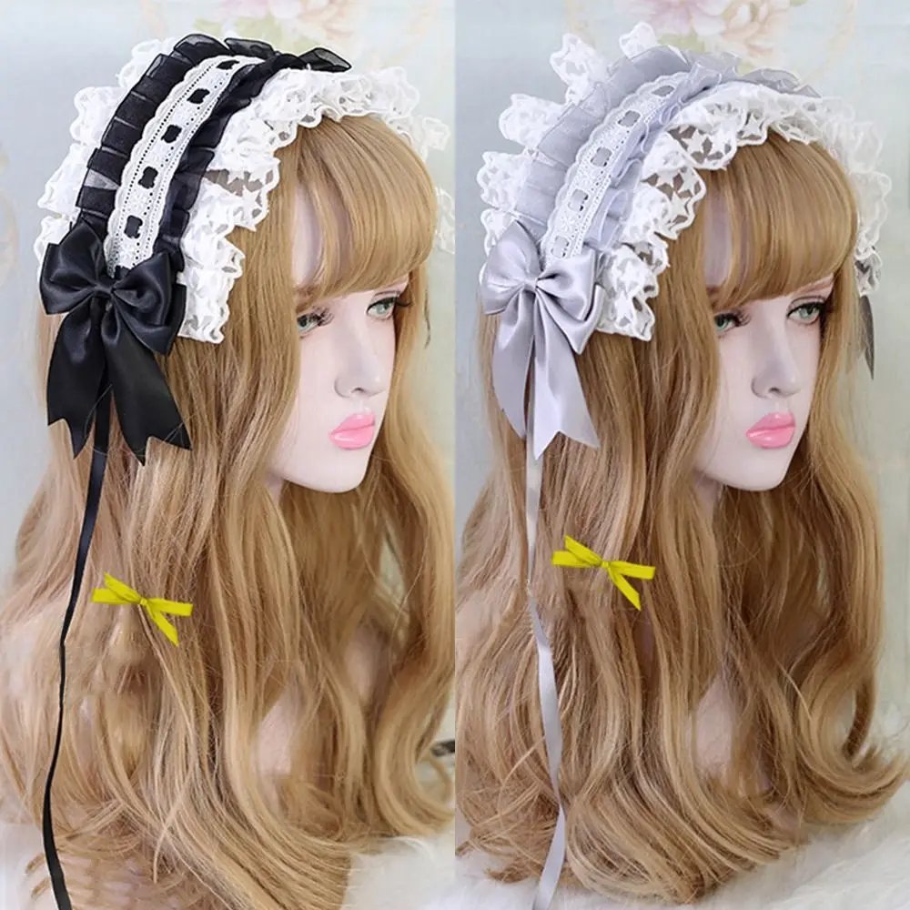 

Cosplay Headdress Hair Barrettes Hairband with Hairpins Lolita Ruffled Headband Lace Ribbon Hair Clips Embroidery Hairpins