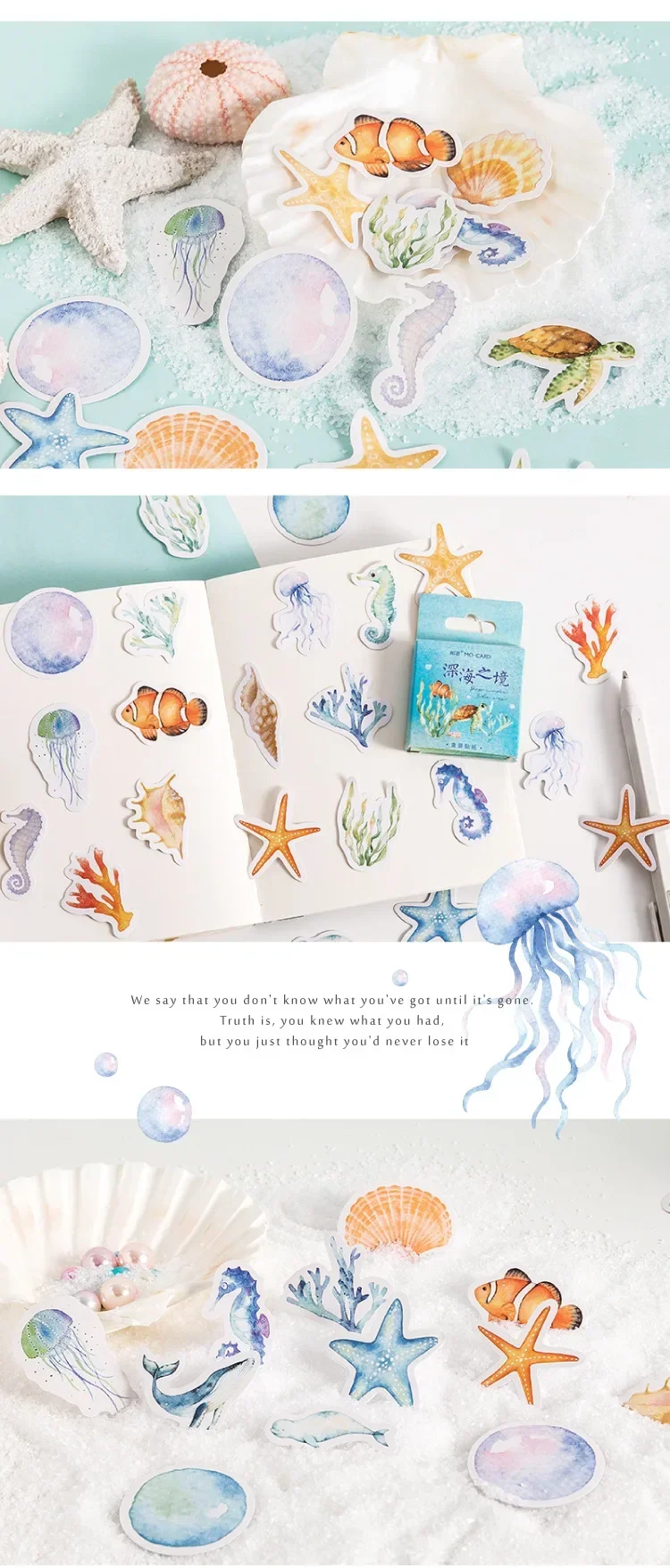 46pcs Deep Sea Realm Decorative Boxed Stickers Cute Animals Scrapbooking Label Diary Stationery Album Phone Journal Planner