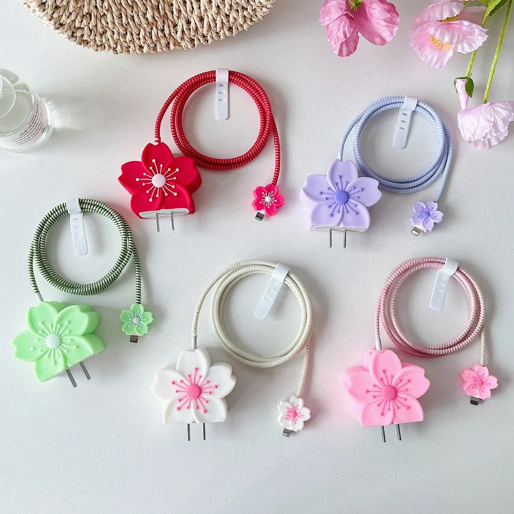 New Flower Charging Data Cable Protector for iPhone 18/20w Charger Protective Cover Winder Accessories for iPhone 14 15 16