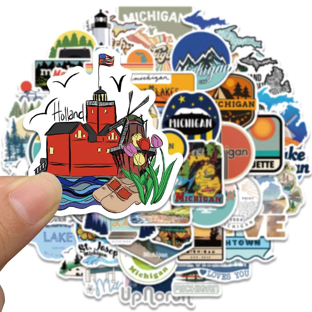 50pcs Waterproof Graffiti Classic Cartoon Michigan Landscape Stickers For Luggage Guitar Phone Diary Vinyl Laptop Decals