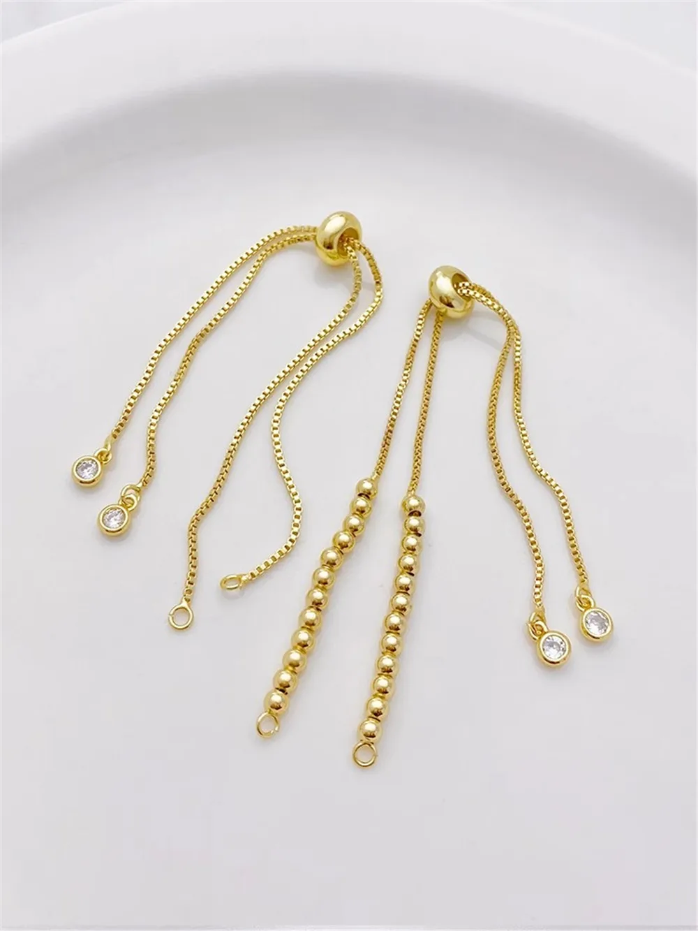 14K Gold Coated Zircon Chain Silicone Adjustable Bead Box Extension Chain DIY Jewelry Accessories Telescopic Universal Bracelet