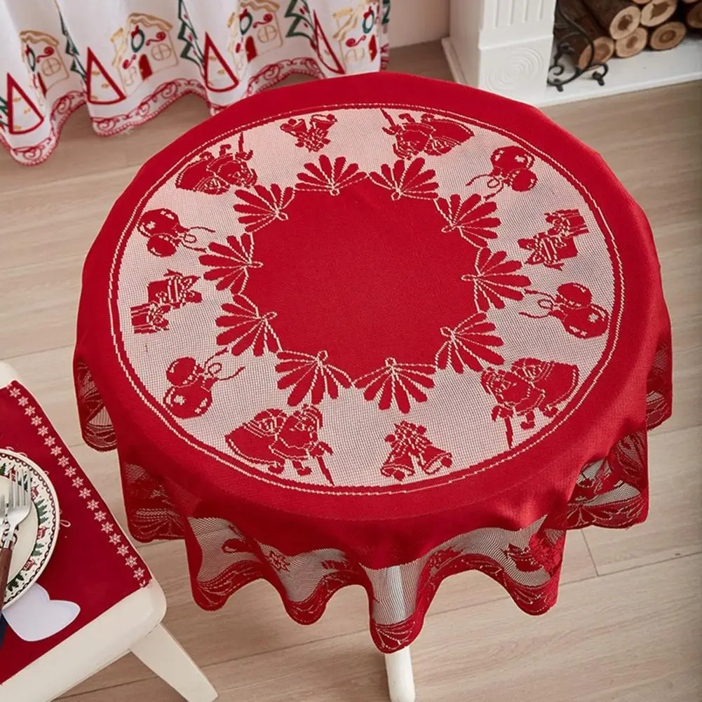 Rote Spitze Weihnachtsmann Tischdecke, knitterfrei, Weihnachtstischdecke, runde Tischdecke für Dinner-Party, Heimdekoration