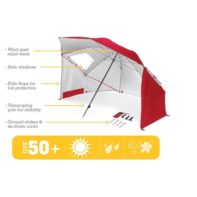 2.4 meters outdoor camping parasol with mesh window portable dual-purpose beach tent umbrella shading and sun protection