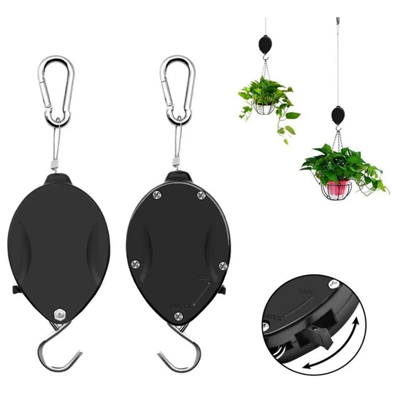 3 Pack Retractable Plant Hanger Plant Pulleys Easy To Raise And Lower Heavy Duty Adjustable Hook For Hanging Plants