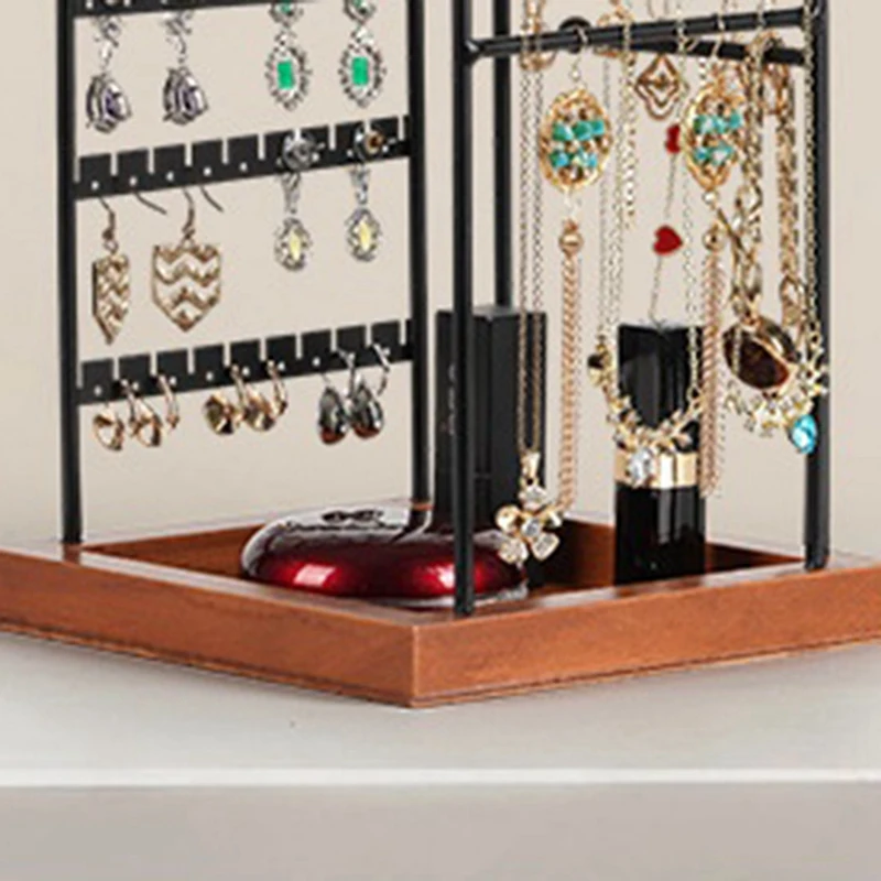 Square 3 Side Jewelry Organizer Removable Wooden Base Hair Ring Earring Organizer Bracelet Necklace Display Stand Easy Install