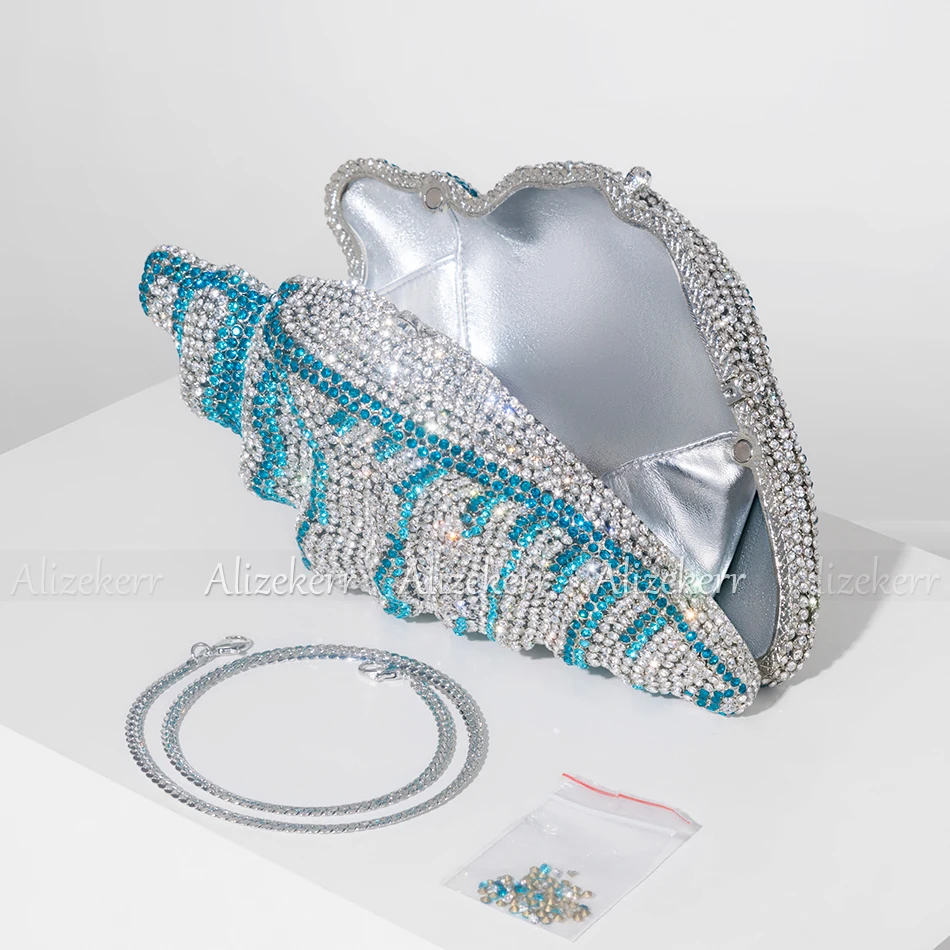 Imagem -03 - Diamante Conch Shaped Evening Clutch Bags Novidade Original Boutique Bling Crystal Metallic Purses Wedding Party Handbags