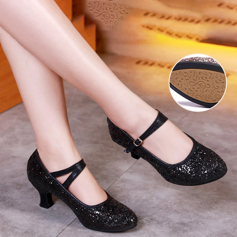 Glitter Ballroom Dance Shoes Women Latin Salsa Practice Dancer Shoes Professional Performance Modern Dance Shoes Outdoor