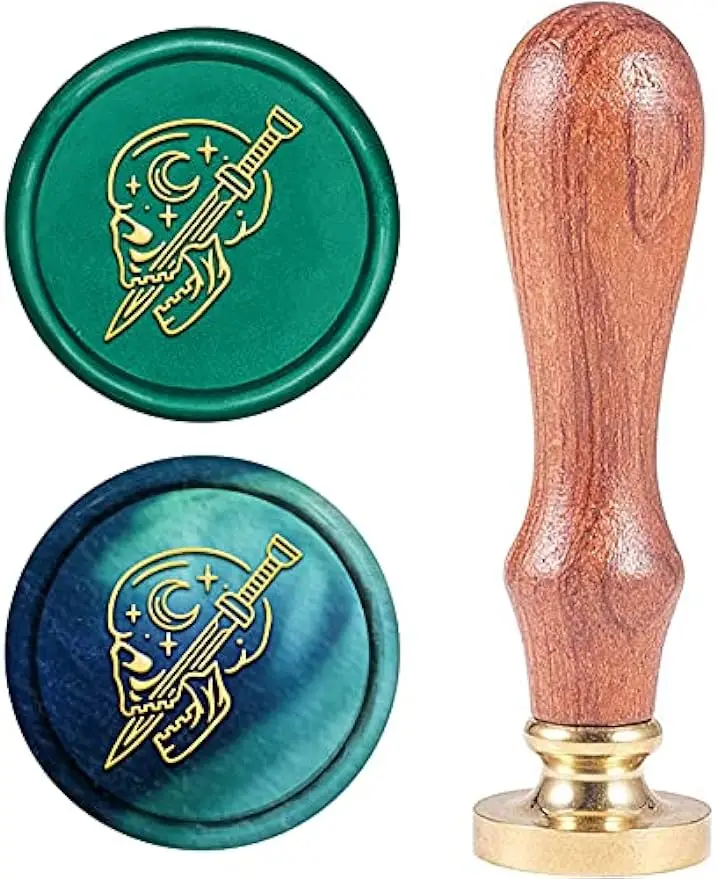 

1PC Wax Seal Stamp Skeleton Vintage Sealing Wax Stamps Sword 25mm Removable Brass Head Sealing Stamp with Wooden Handle