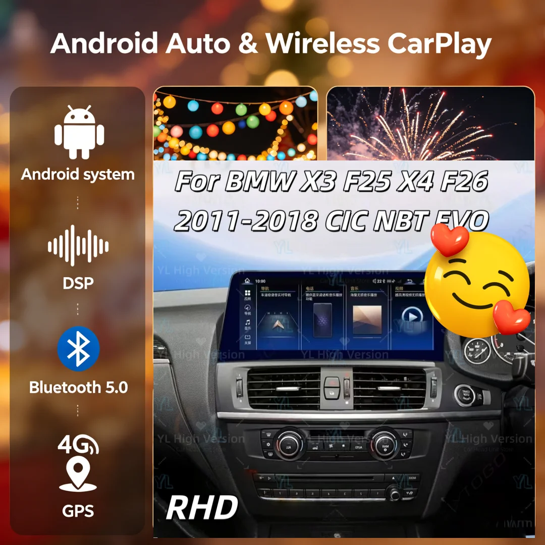 CY Android 15 New Blue Light Anti Glare Blade Screen For BMW X3 F25 X4 F26 2011-2018 Wireless CarPlay AUTO Car Multimedia BT 5.0