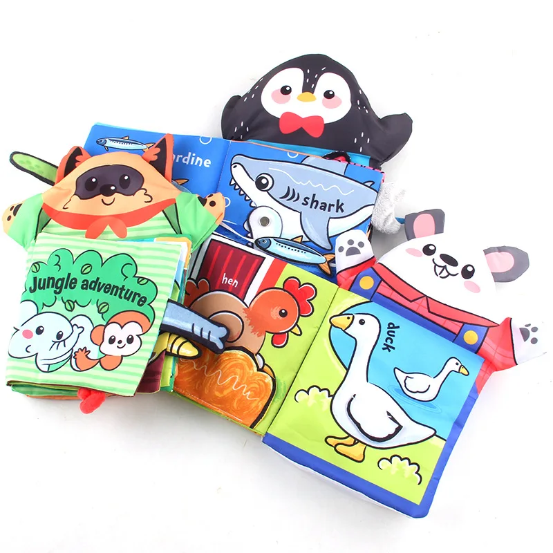 New Baby Cartoon Tail Cloth Book Fun BB Called Three-dimensional Animal Hand Puppet Cloth Book Tear The Baby Book Kids Toy Gift