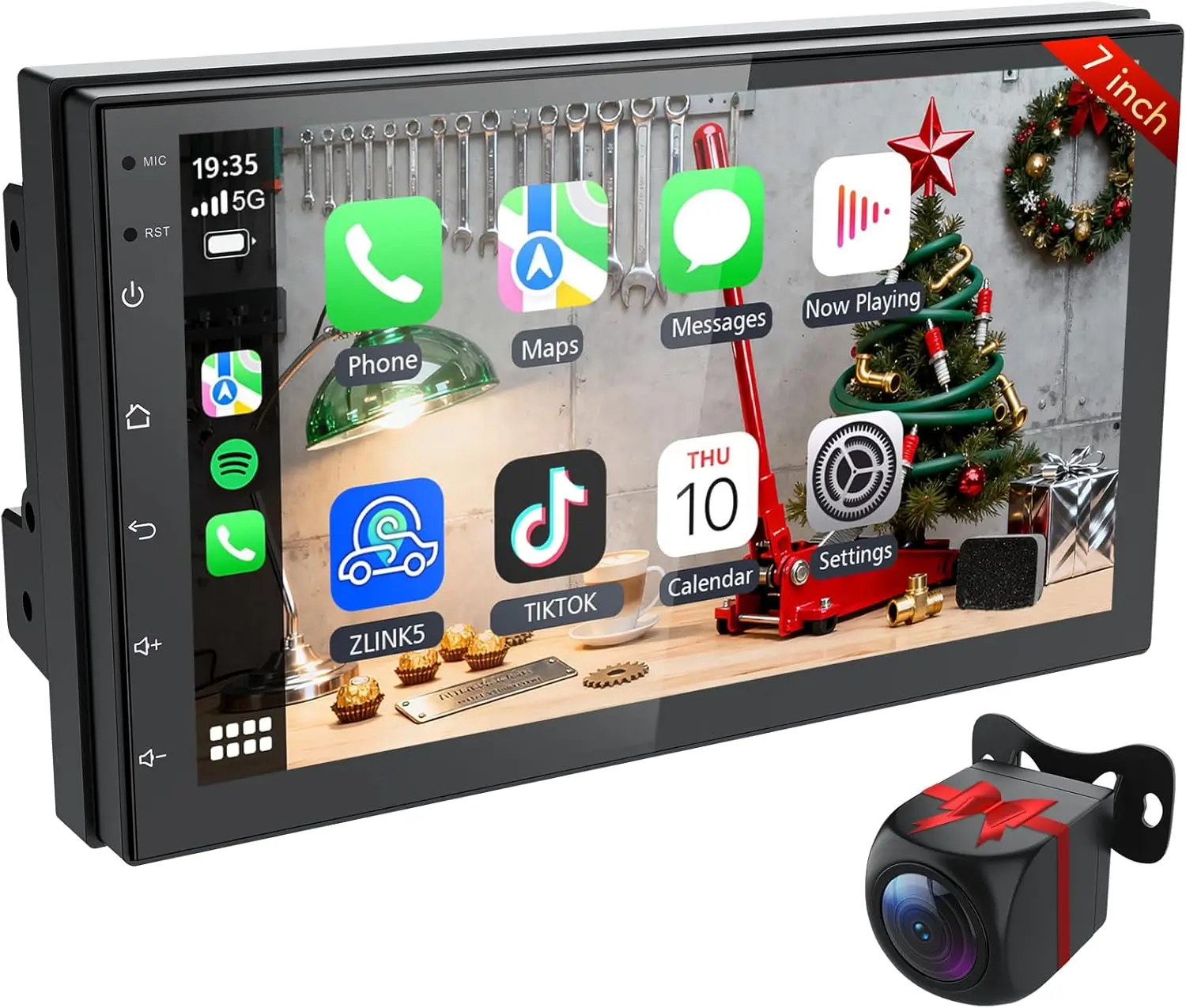 

7-дюймовая беспроводная автомобильная стереосистема с двумя динами, Bluetooth, CarPlay, Android Auto, резервная камера, GPS, голосовое управление, MirrorLink