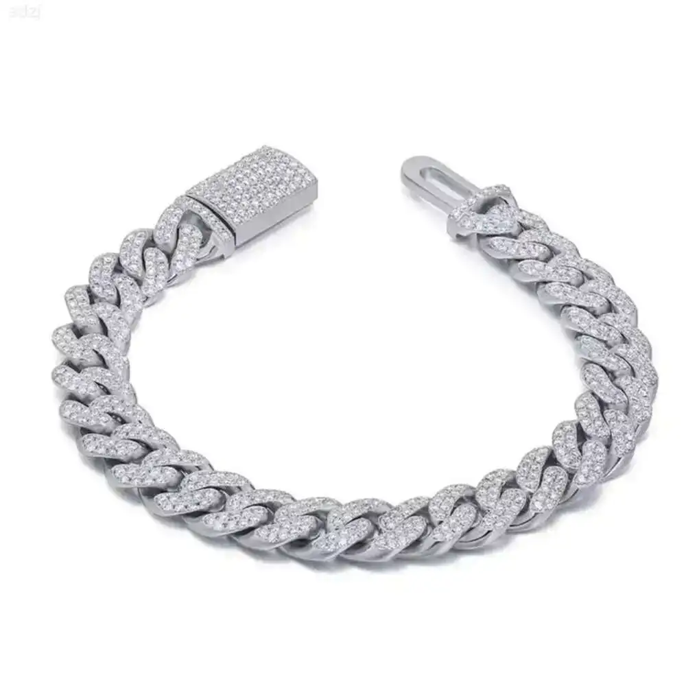 

8mm Luxury Iced Out 925 Sterling Silver Moissanite Cuban Link Bracelet Hip Hop Jewelry