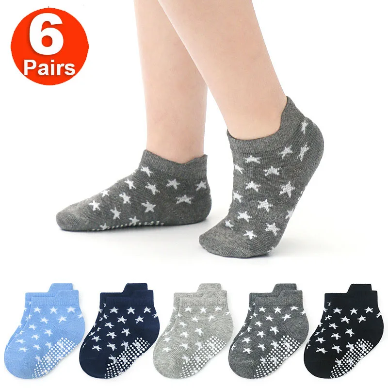 0-5T 6 Paar Baby Jongens Peuters Antislip Sokken Veel Schattige Kinderen Kinderen Anti Slip Katoenen Grip Vloer Sok Set Lente Herfst