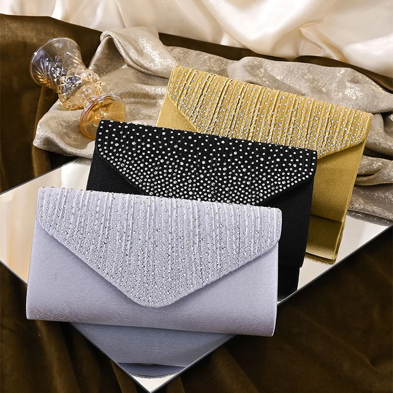 

Women'S Fashion Elegant Ribbon Diamond Clutch Evening Prom Handbag Light Luxury Single Room Bag For Party Wedding Nightclub