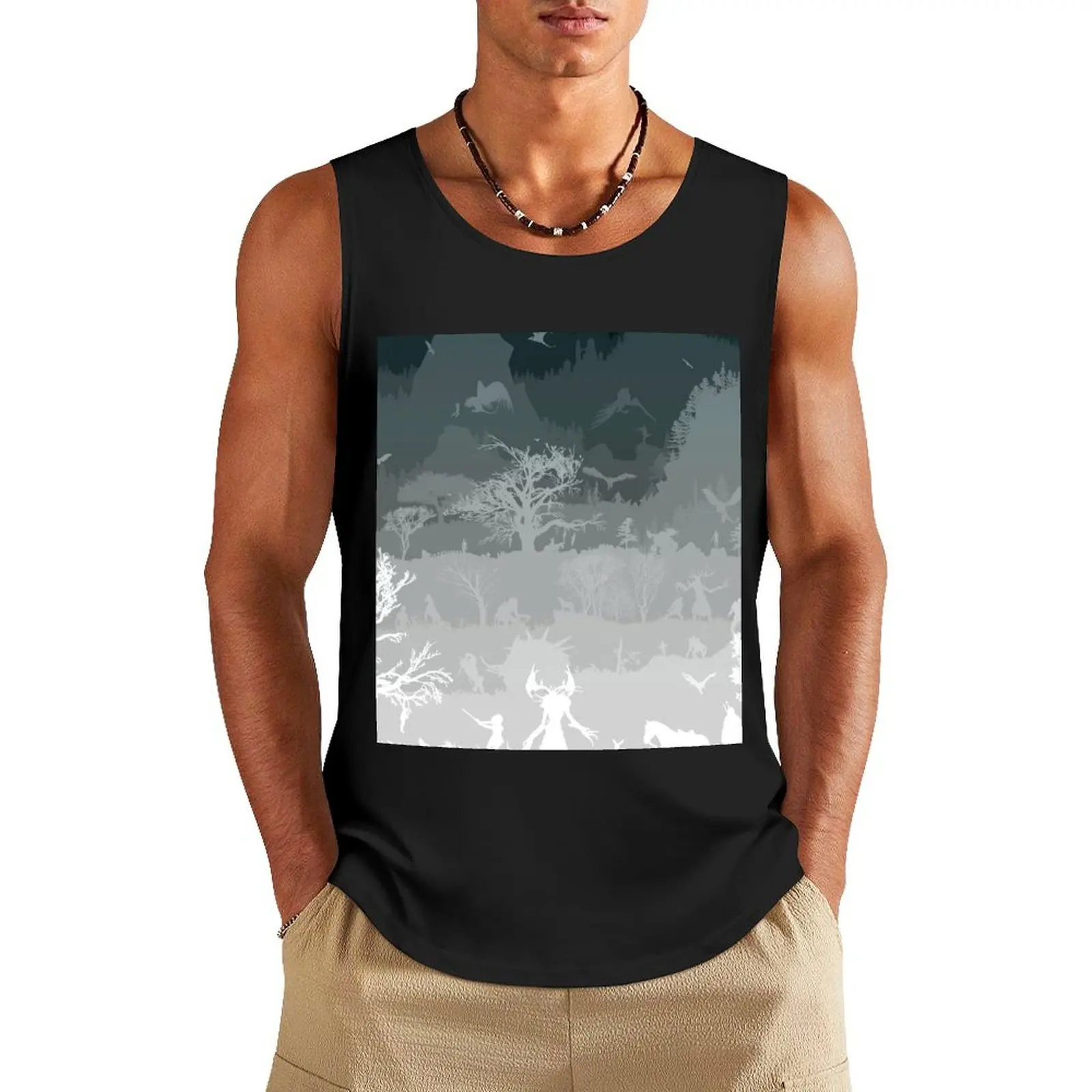 

Inverted WITCHERSCAPE (White/Blue) Tank Top men gym gym Men's t-shirts