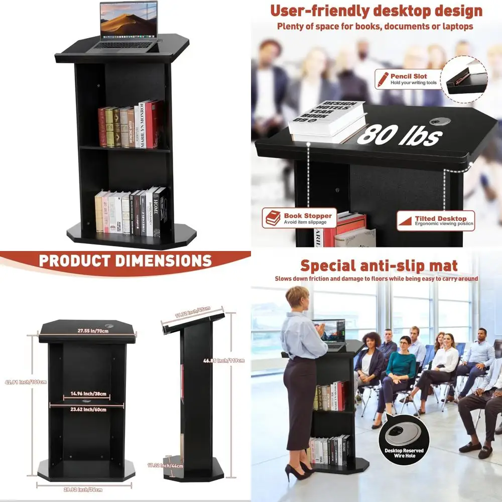 大型2段木製演台、読書台付き、高さ49インチの演壇スタンド、教会説教壇スタンド、配線穴付き