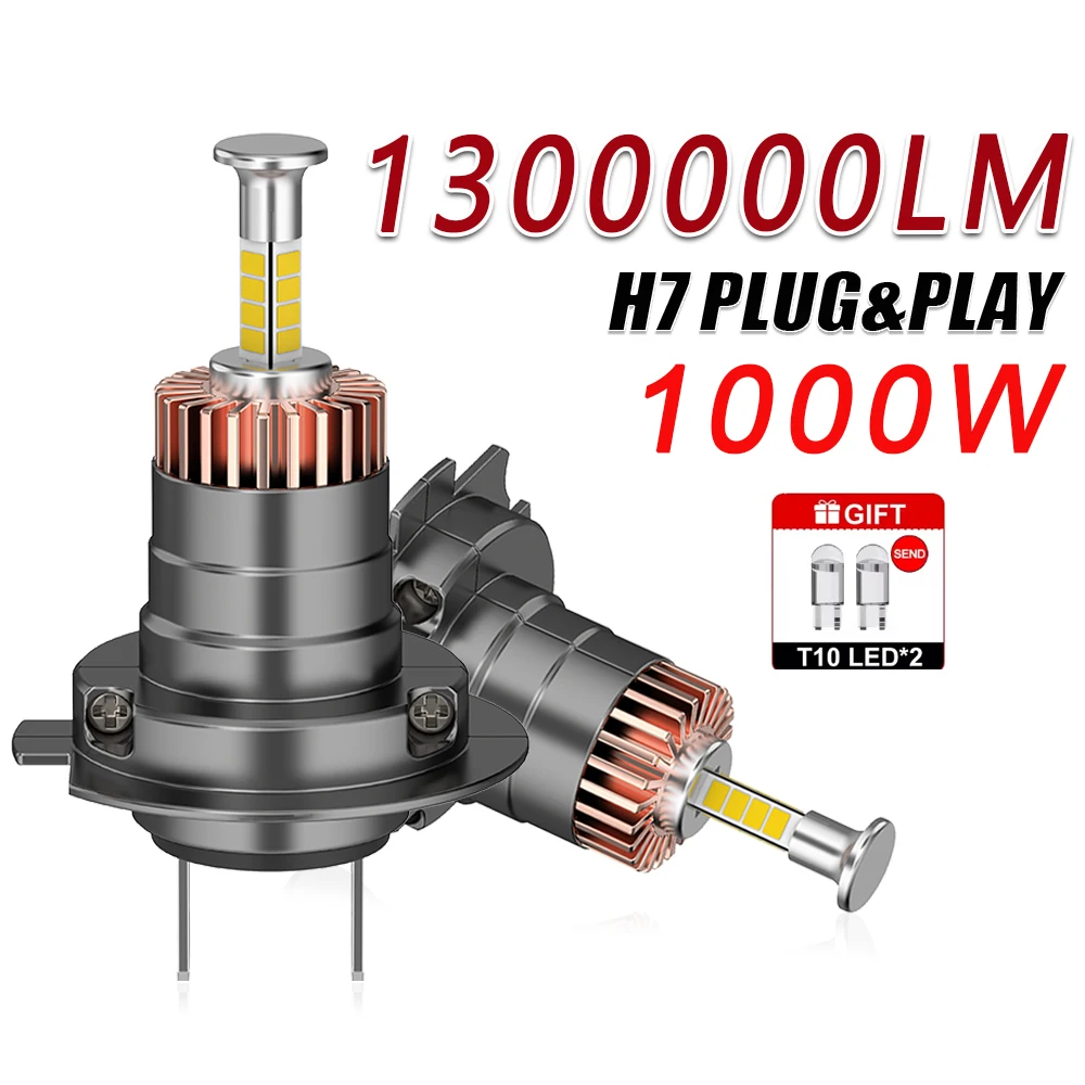 H7 Led 360 4 Sided Car  LED Headlight 1300000LM 1000W Canbus 1:1 Plug and Play Turbo Wireless Auto Lamp 6000KFog Light Bulb 12V