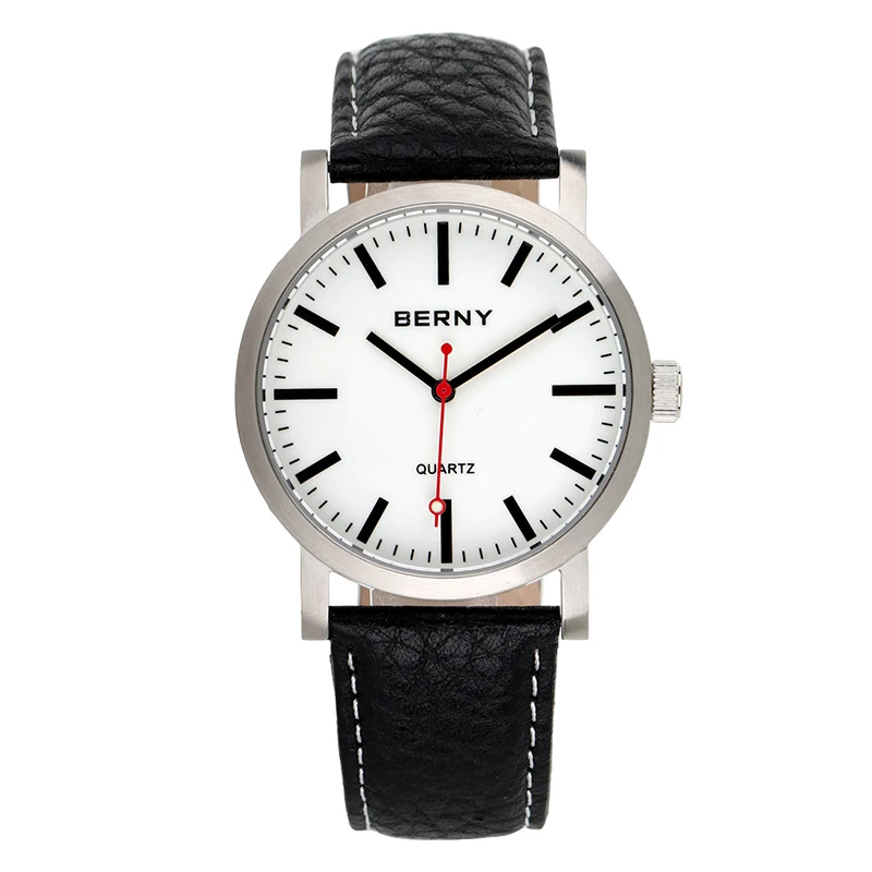 

BERNY Men Railway Watch Quartz Clock Male Leather Strap Waterproof mens watches top brand luxury Fashion Railroad Wristwatch