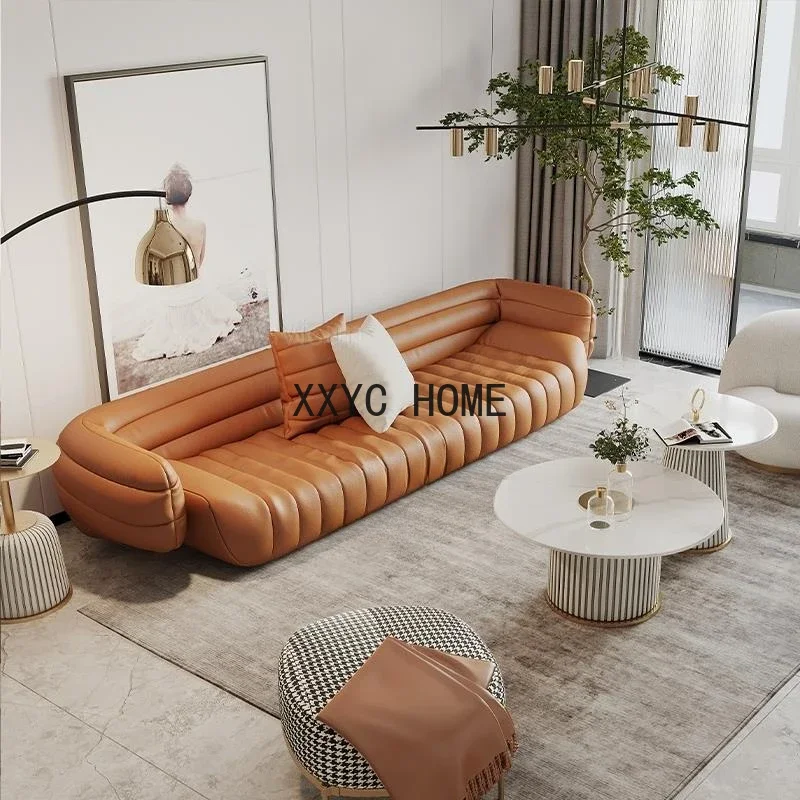 Modern Minimalism Leather Sofa Couch Living Room Furniture Color Yellow Light Grey