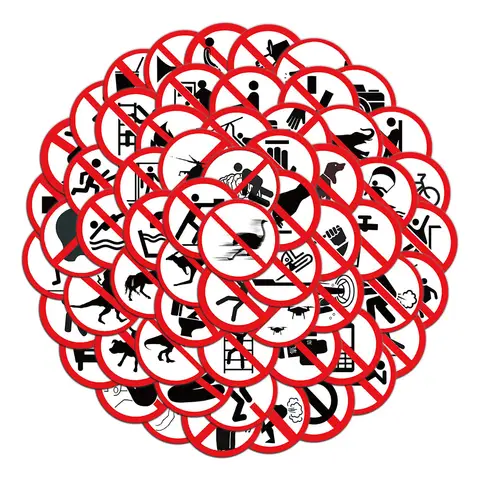 62PCS Creative Funny Prohibited Identification Stickers Warning Signs Decorative Luggage Notebook Waterproof Sealing Stickers