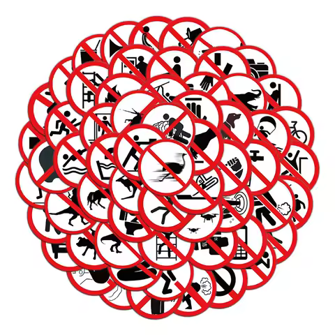62PCS Creative Funny Prohibited Identification Stickers Warning Signs Decorative Luggage Notebook Waterproof Sealing Stickers