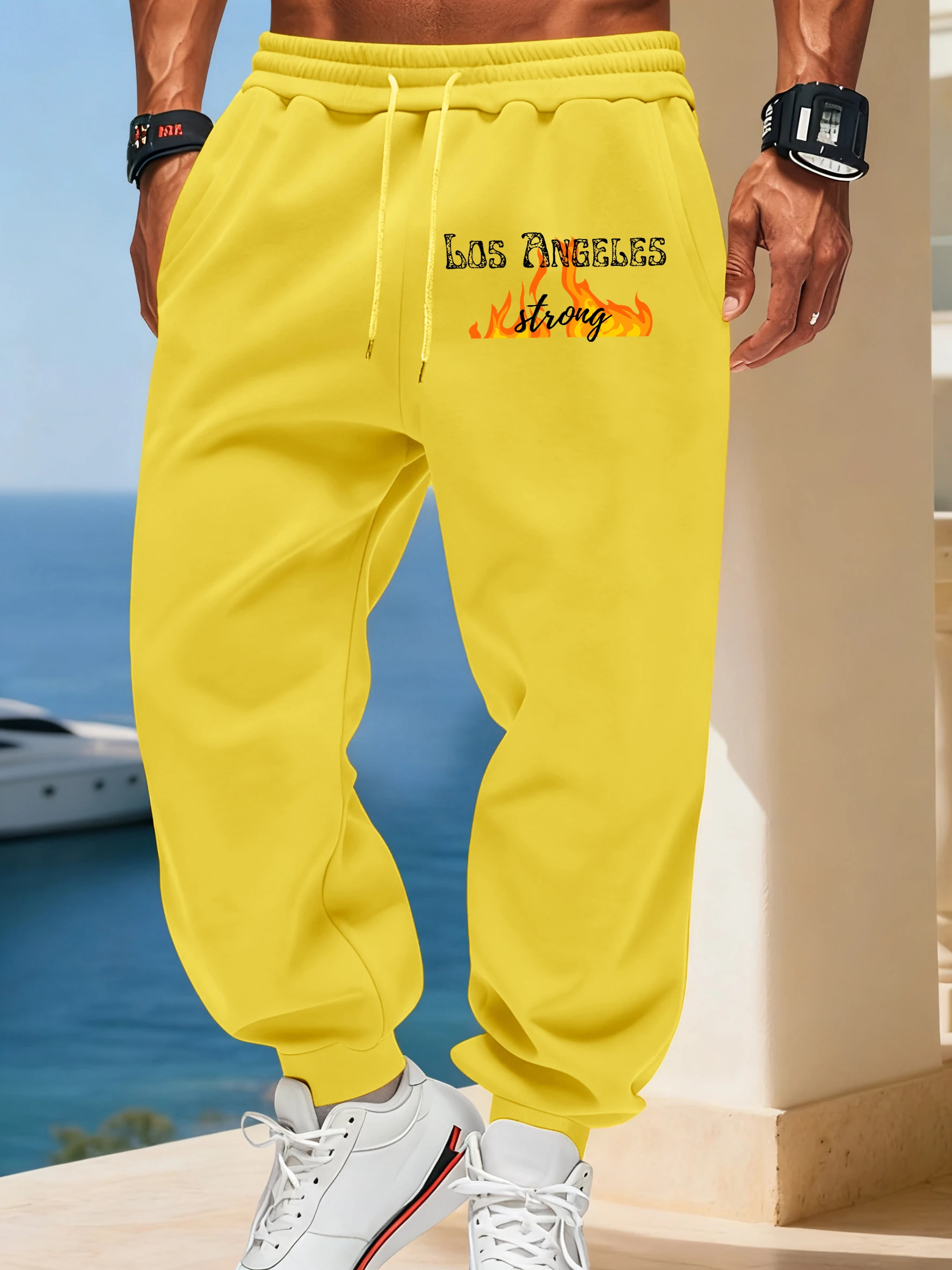 Los Angeles Strong Prints Men'S Casual Sweatpants Elastic Waist Basic Trousers Jogging Comfy Britches Autumn Street Long Pants