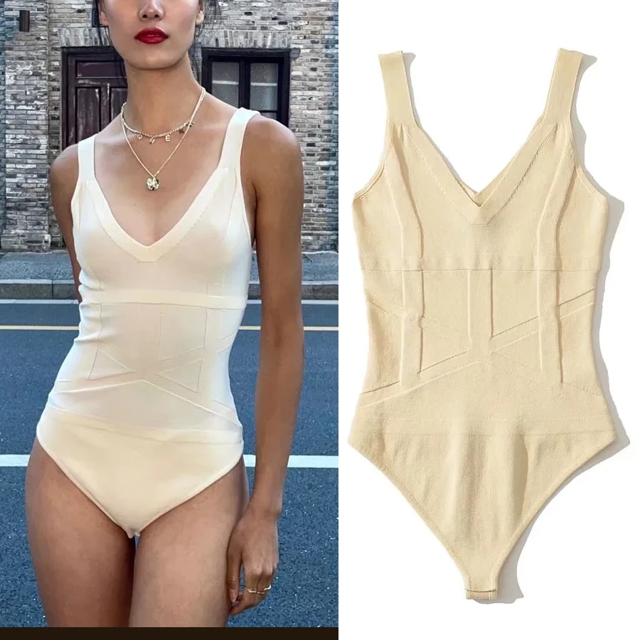 

Women's Versatile Slim Fit Knitted One-Piece S20 Emed Line Pure Cotton Blend High Waist Thin ort Pants Top