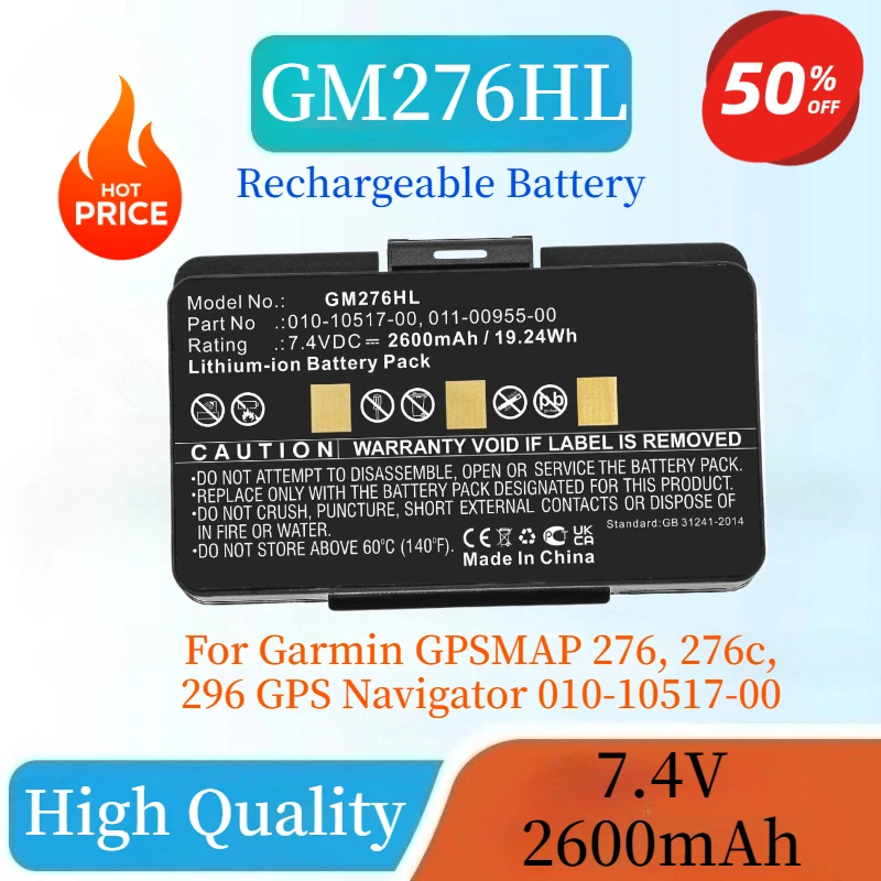

GM276HL 2600mAh 19.24Wh Battery for Garmin GPSMAP 276, 276c, 296 GPS Navigator 010-10517-00 High Quality Rechargeable Batteries