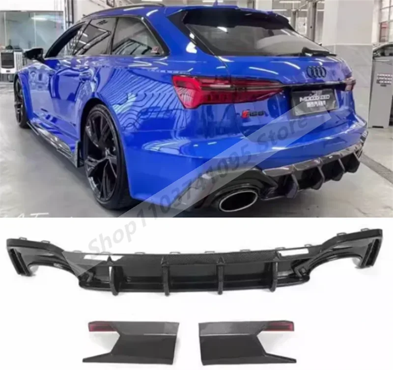 Real Carbon Fiber Front Bumper Spoiler Lip Rear Trunk Diffuser Side Skirts Body Kit For Audi RS6 RS7 2019-2024 FD Style