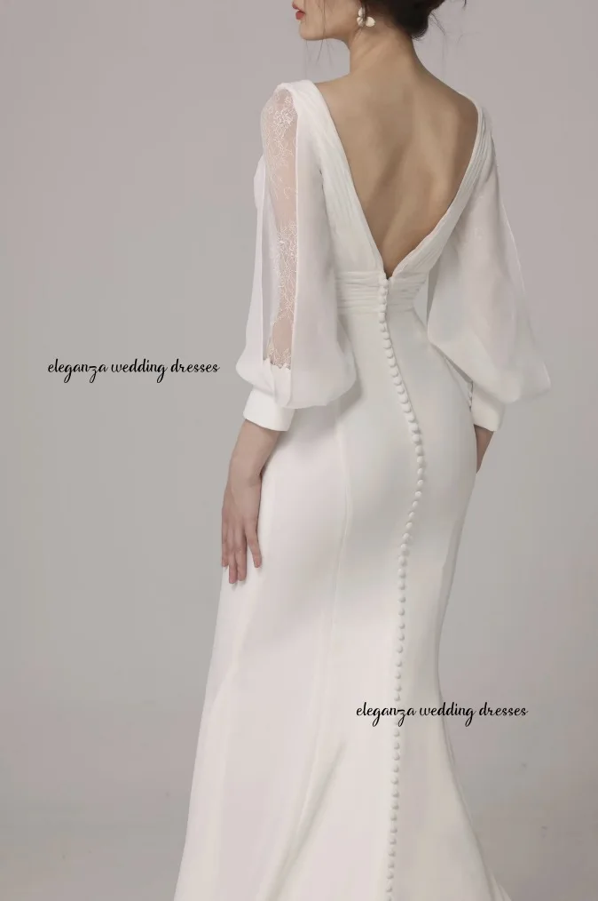 Maßgeschneidertes elegantes Damen-Hochzeitskleid, langes Meerjungfrau-Kleid mit V-Ausschnitt, langärmlig, Vestido de Novia 2025