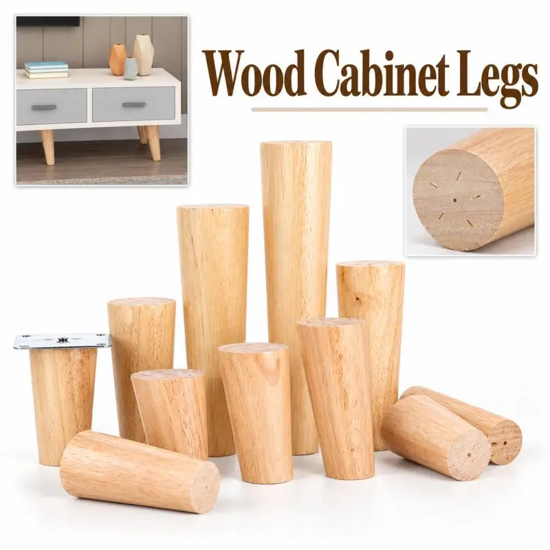 4 Pcs Furniture Legs Wooden Solids Furnitures Feets Oblique/Straight Table Feet Nons-slips Chair Feet Replacement Feet Sloping