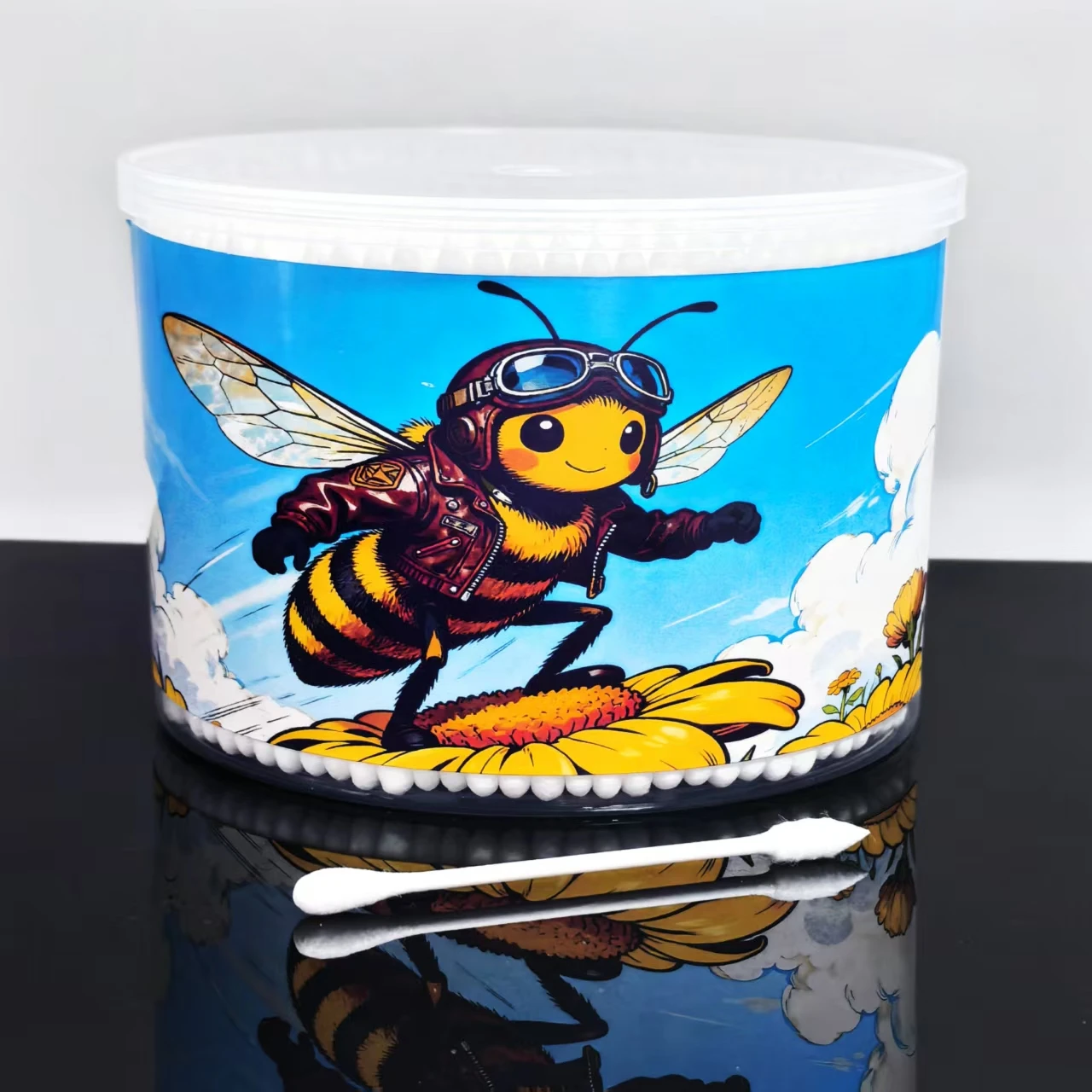 500개/1000개 귀여운 벌 패턴 양면 면봉, 일상 가정 청소용 면봉, 선물용 면봉