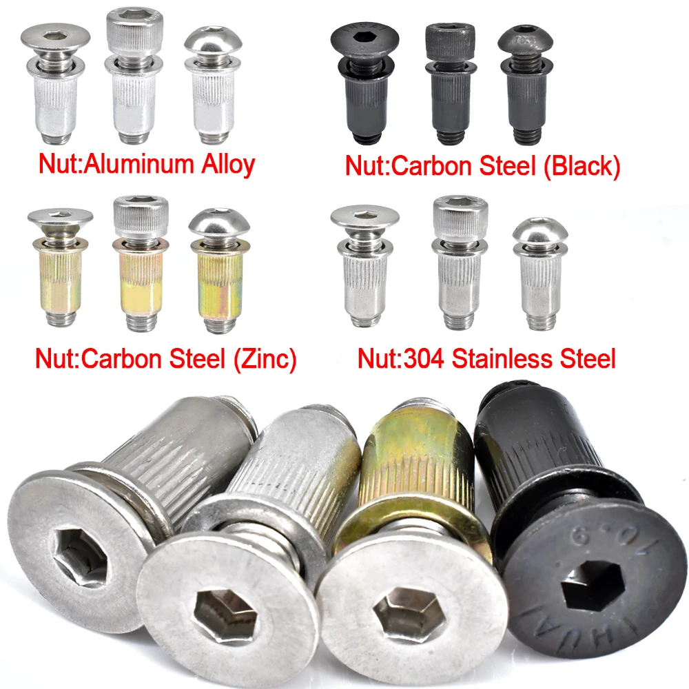 M3-M10 304 Stainless Steel Rivet Nut Threaded Nut Pop Rivnut Black Carbon Steel Hexagon Allen Bolt Kit DIN912 ISO7380 DIN7991