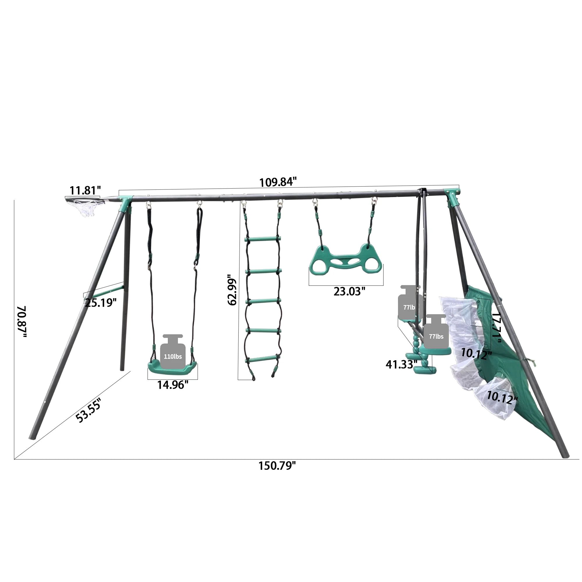 Assento Swing seguro para brincar ao ar livre, 4 Função Switch Set com Metal plástico, preto e verde, Fun, verde escuro, XNS076, 550lbs