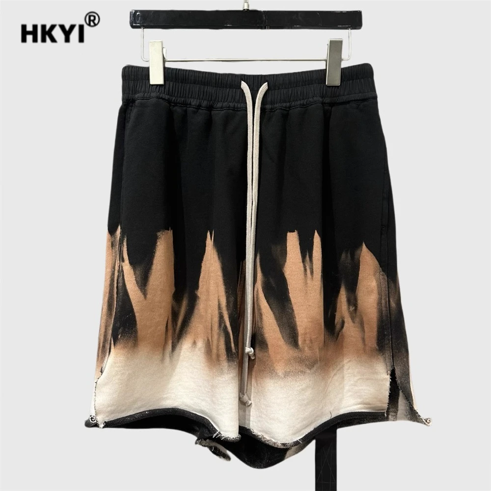 HKYI Men's Loose Shorts Flame Retro Street Trend Tie Dyeing Color blocked Making Old Casual Shorts Trend