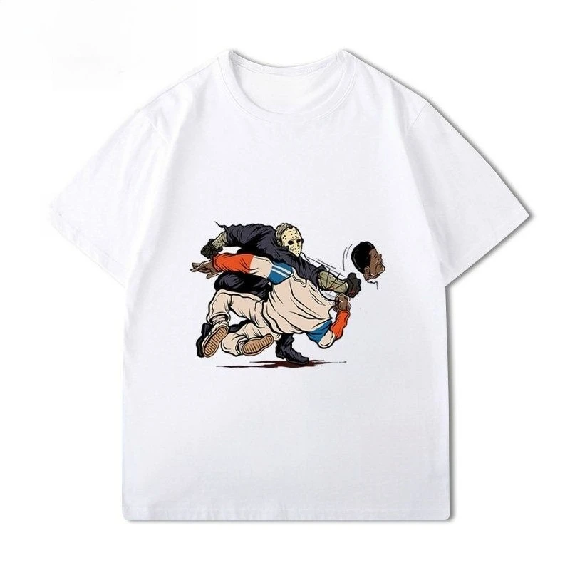 

2025Autumn and Winter Heavy Terror Trend Peripheral Printing T-shirt Men's and Women's Pure Cotton Comfortable Versatile T-shirt