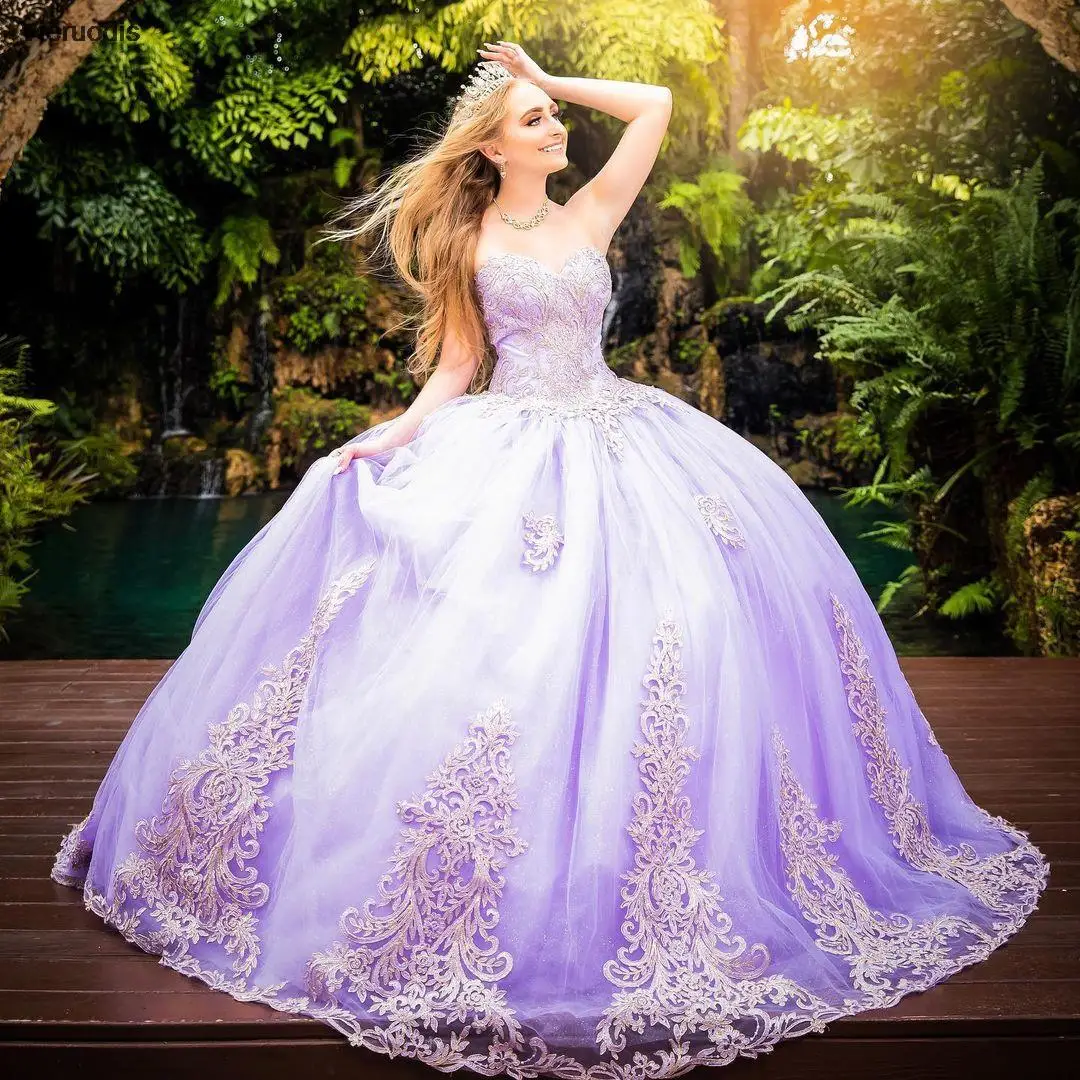 

Purple Cinderella Sweet 16 Ball Gown Quinceañera Dresses Beaded Sweetheart Vestido De 15 Anos Quinceanera 2021 Puffy