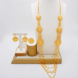 Trendy Fashion 2 PCS Luxury Waterdrop Indian Tassel Necklace For Women Wedding Party Indian Dubai Bridal jewelry Set