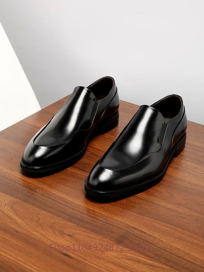 

Designer Black Genuine Leather Slip on Business Casual Leather Shoes Men's Fashion Thick Sole Commuting Dress Loafers Man