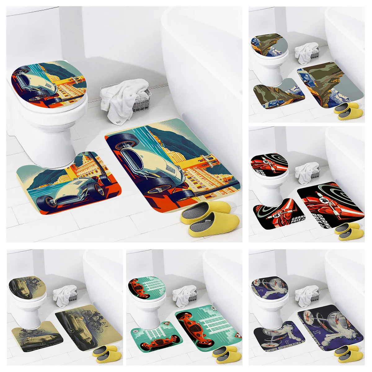 

Household Bathroom Floor Mat American Retro Style Bath Foot Mat Toilet Accessories Toilet Mat Bathtub Non-slip Carpet