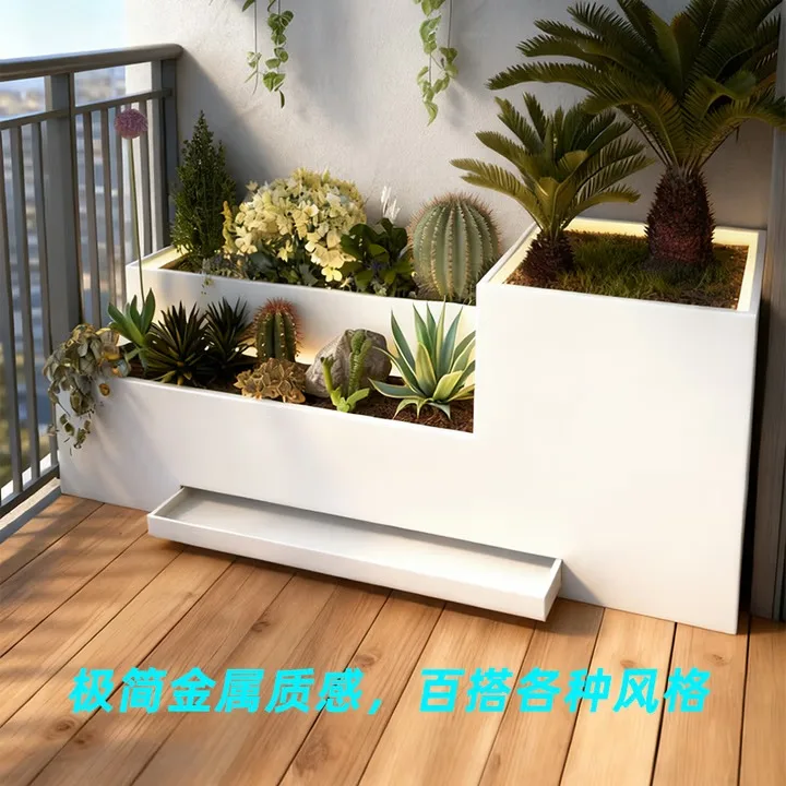 

Ящик для цветов на балконе Ящик для посадки на открытом воздухе Прямоугольный цветочный горшок с отделкой сада Коммерческая уличная перегородка Комбинация железа