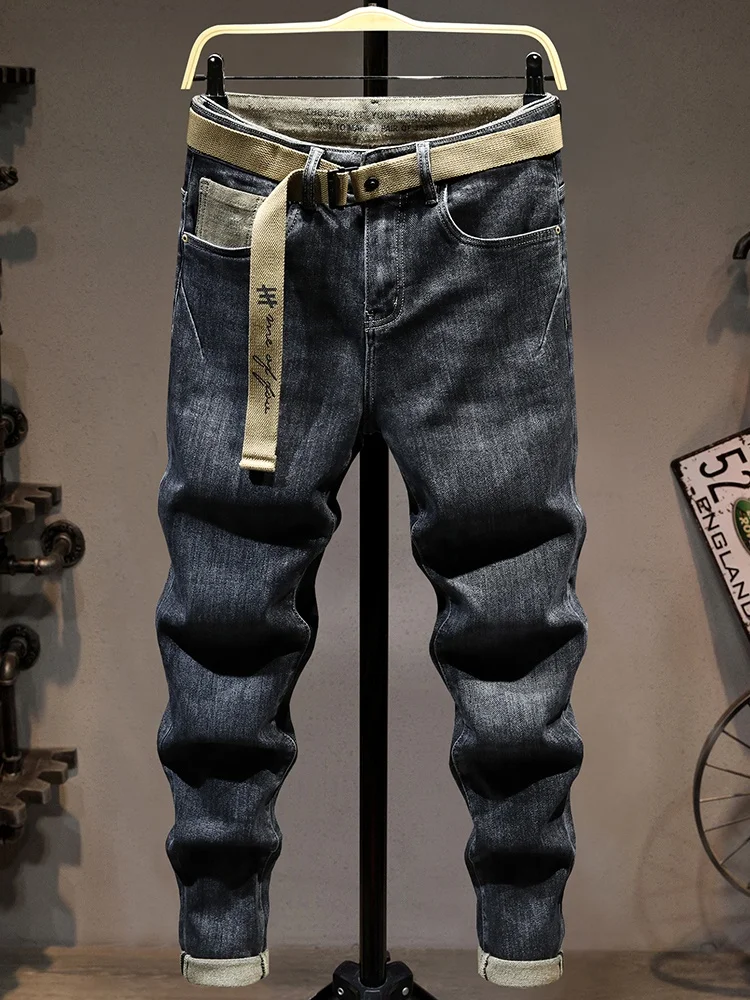 

Casual Slim Fit Men's Jeans Elastic Straight Leg Boots Match Vintage Long Pants Fashionable Versatile Loose Cotton Denim
