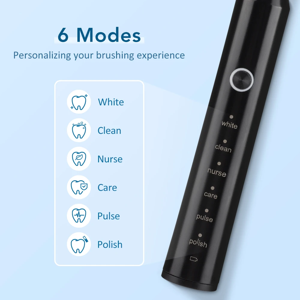 Smart Rotating Timing Electric Toothbrush 6 Modes Rechargeable Rotary Toothbrush With 4 Replacement Brush Heads Teeth Whitening - Image 2