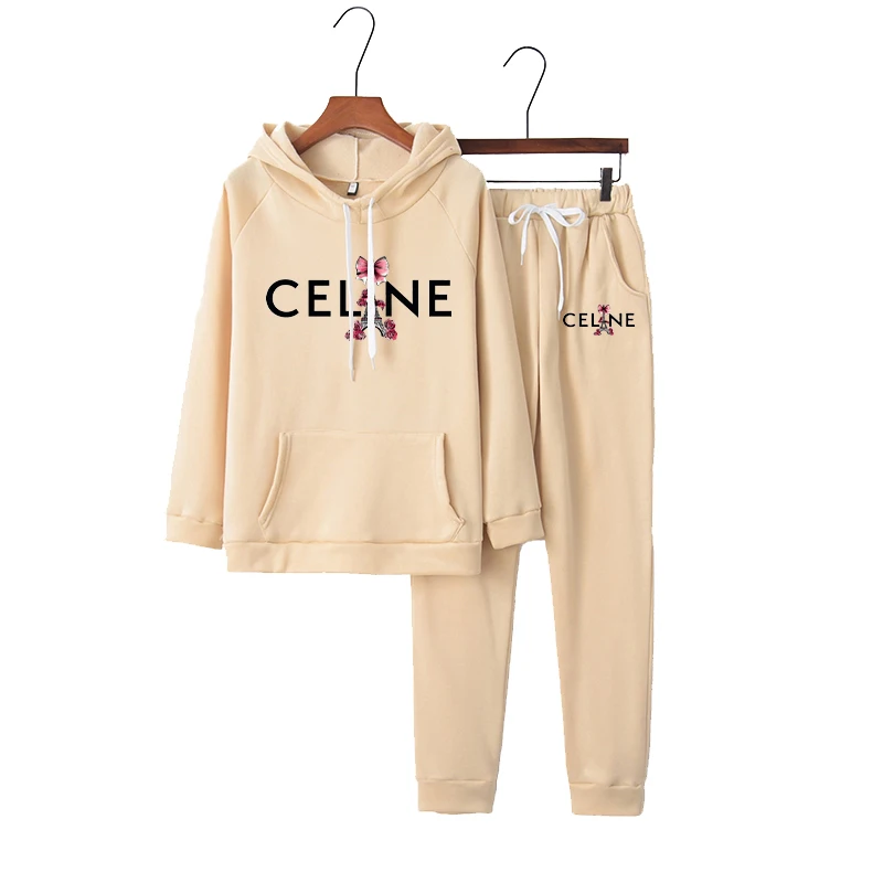 Women's 2 Pieces Set Autumn Winter Ladies Luxury Hoodie Sets Letters Print Female Sport Designer Hooded Sweatshirt Y2k Tracksuit