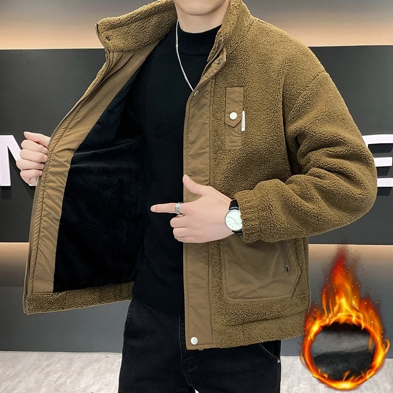 

Thiened Autumn Winter Jaet for Men Youth Faion Brand Fce Stand Collar Warm Coat Polyester Fiber Long Sve Zipper