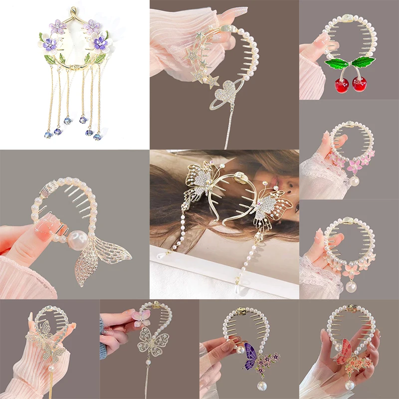 New Pearl Rhinestone Tassel Hanging Beads Hair Claws Ponytail Buckle Hair Clip Female Korean Elegant Hairpins Hair Accessories