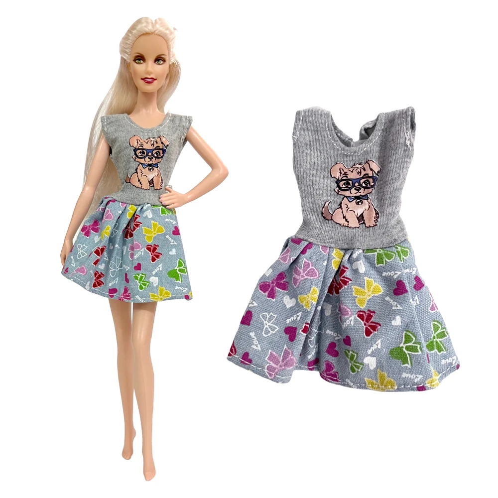 NK Official 1 Set Fashion Cute Dress Princess Clothes for Barbie Doll Dog Pattern Skirt  Clothing for 1/6 Doll House Accessories